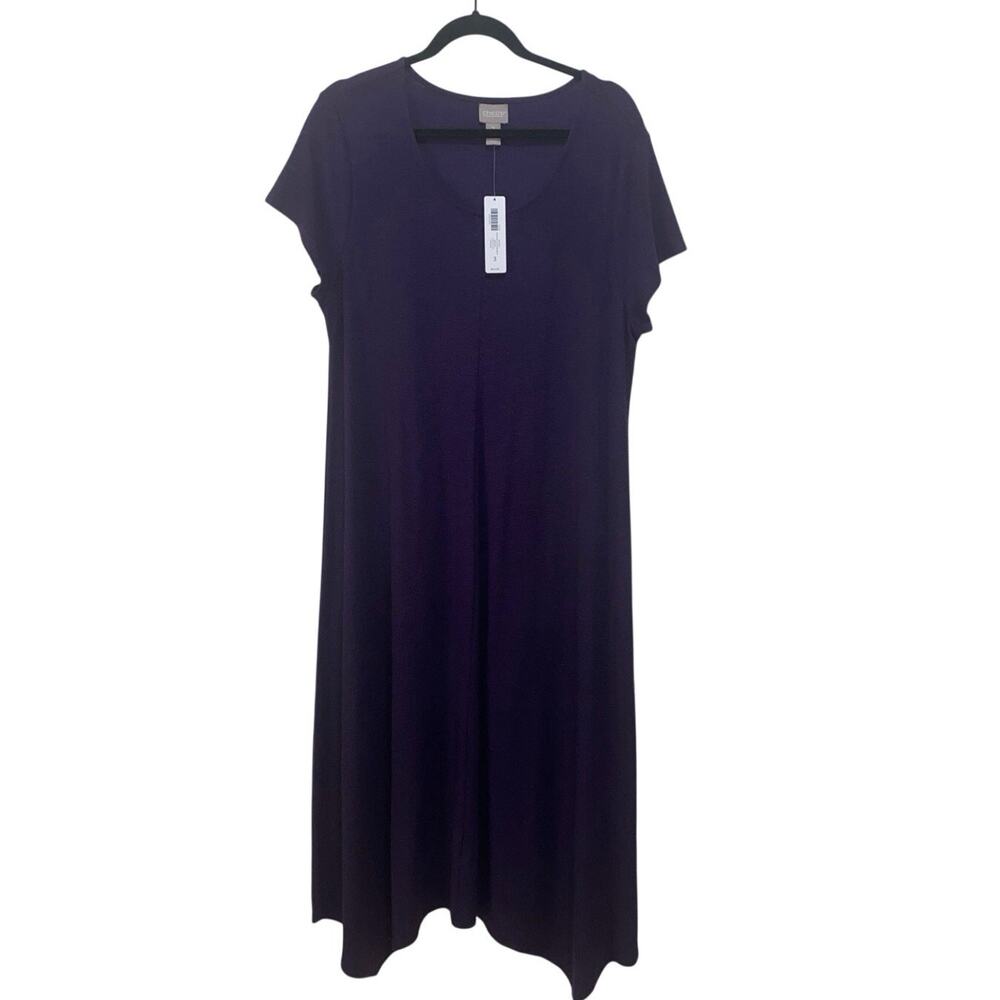 Chico's Knit Midi Dress NWT Short Sleeve Sz 3 Solid Purple MSRP $64.95